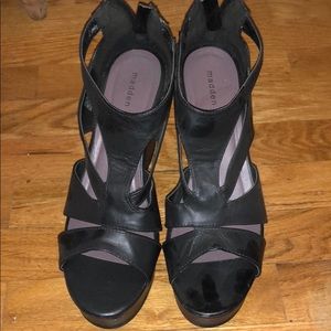 Madden girl black leather wedges